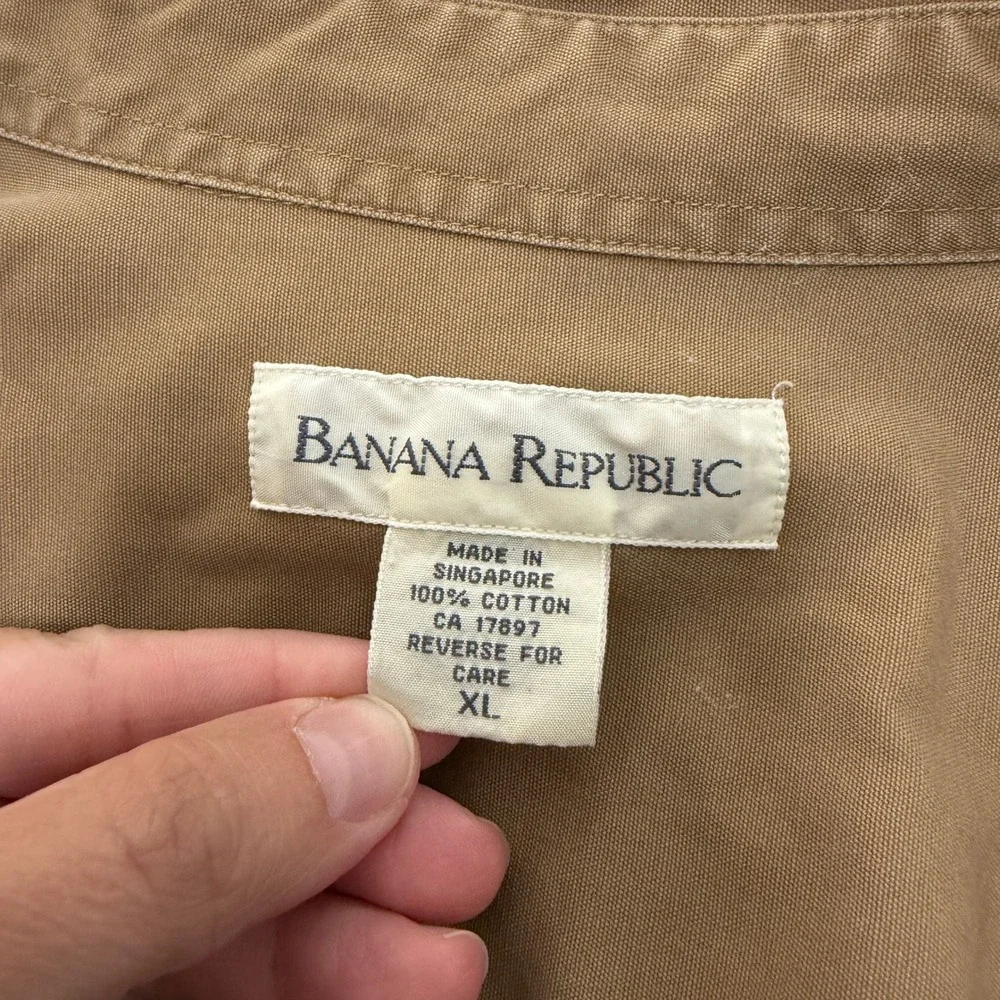VTG Banana Republic Shirt Mens XL Tan Cotton Canvas Work Button Up Utility